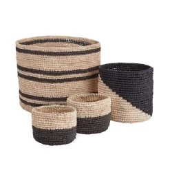 4-tlg. Korbset Handgefertigt Aus Raffia ISALO In Natur-Anthrazit
