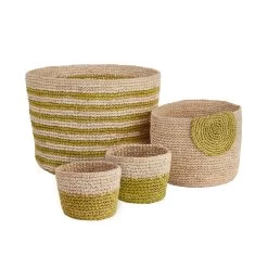 4-tlg. Korbset Handgefertigt Aus Raffia ISALO In Natur-Gelb