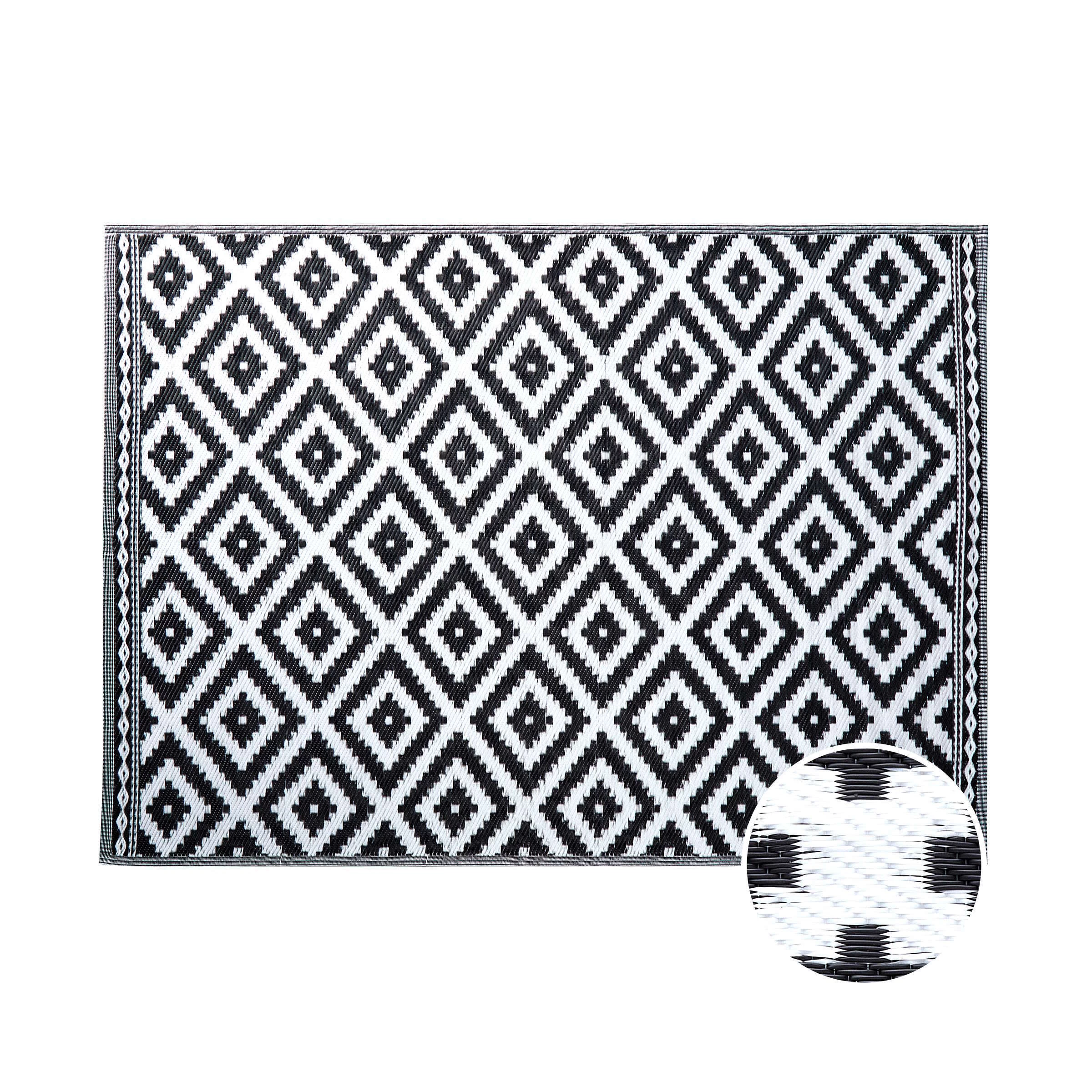 In- & Outdoor-Teppich Ethno/Rauten L 200 X B 150cm COLOUR CLASH In Schwarz-Weiß 3 In- & Outdoor-Teppich Ethno/Rauten L 200 X B 150cm COLOUR CLASH In Schwarz-Weiß