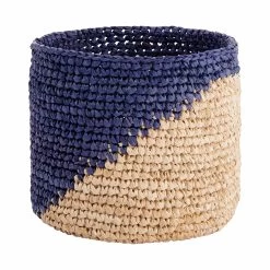 Korb Handgefertigt Aus Raffia Ø13cm ISALO In Natur-Blau