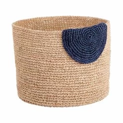 Korb Handgefertigt Aus Raffia Ø20cm ISALO In Natur-Blau