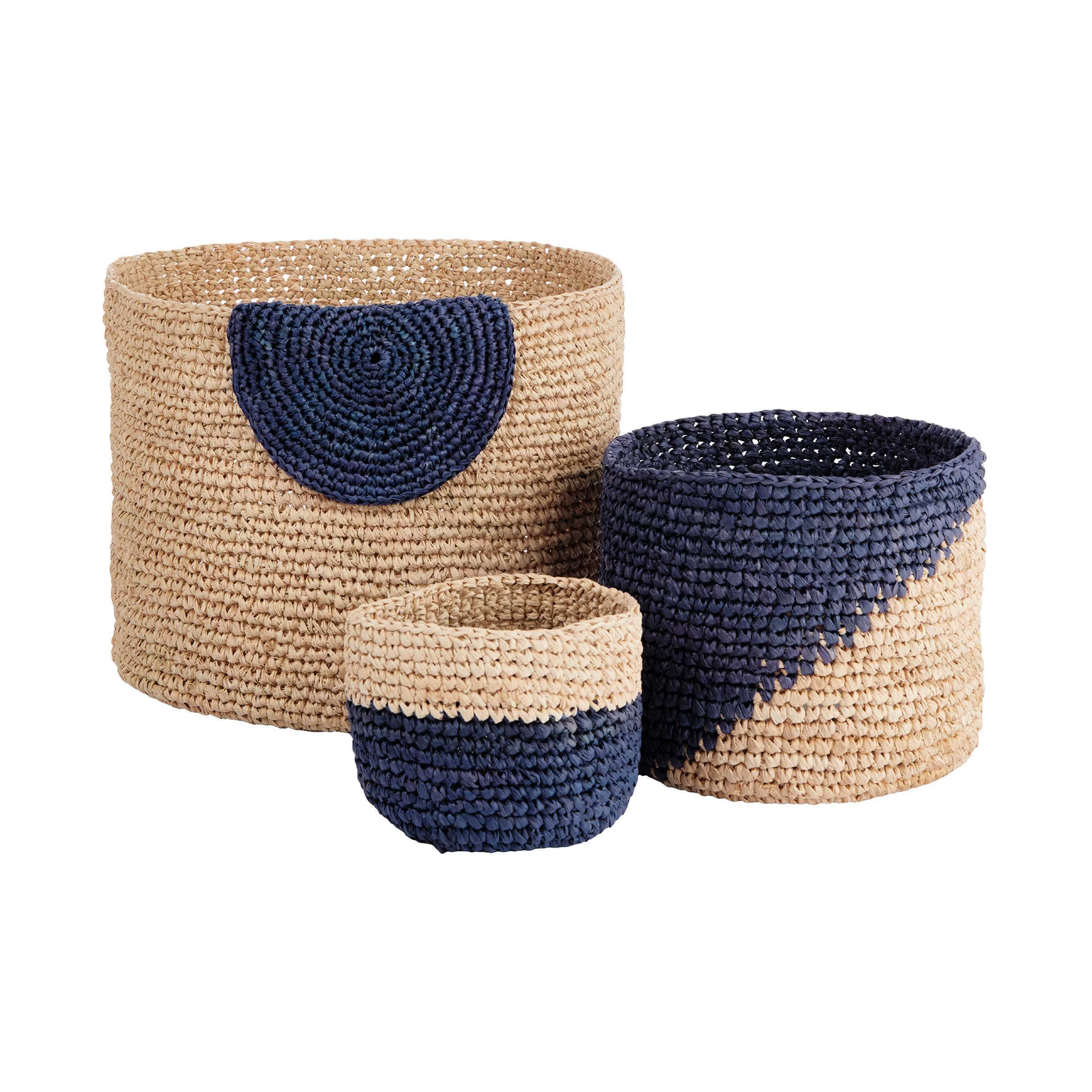 Korb Handgefertigt Aus Raffia Ø8cm ISALO In Natur-Blau 5 Korb Handgefertigt Aus Raffia Ø8cm ISALO In Natur-Blau – Bild 3