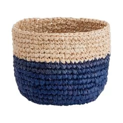 Korb Handgefertigt Aus Raffia Ø8cm ISALO In Natur-Blau