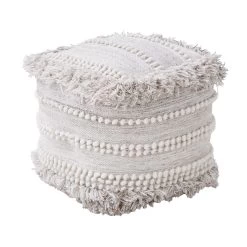 Woll-Pouf Mit Troddeln BOHO LOUNGE In Creme